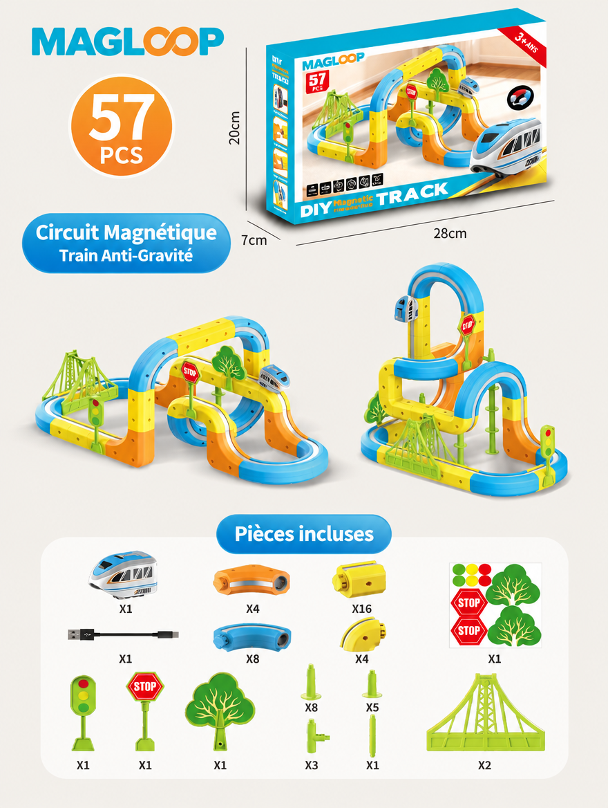 Circuit magnétique MagLoop 57 pièces best-seller packaging boîte cadeau train anti-gravité