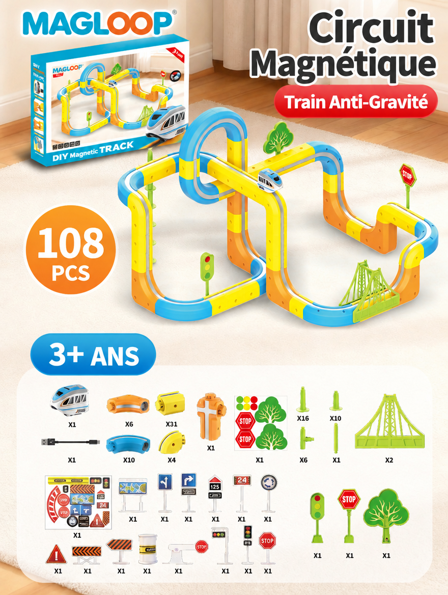 Circuit magnétique MagLoop 108 pièces pack ultime packaging boîte cadeau 2 trains anti-gravité