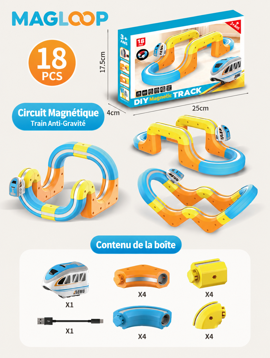 Circuit magnétique MagLoop 18 pièces packaging boîte cadeau train anti-gravité enfant