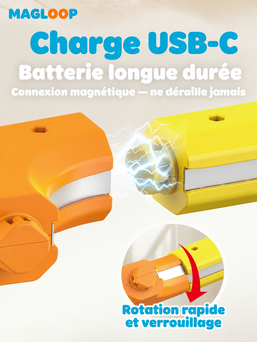 MagLoop connexion USB-C charge batterie longue durée train magnétique jouet enfant