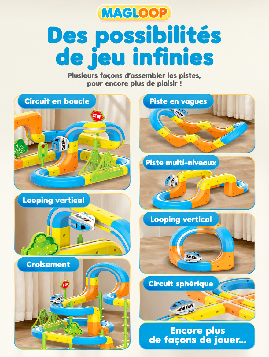 MagLoop différentes configurations circuit magnétique jouet STEM enfant 3 ans France
