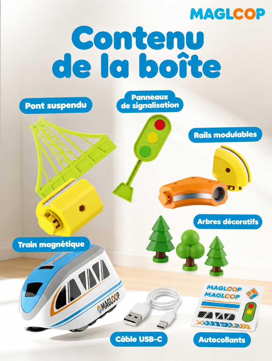 MagLoop présentation train magnétique et accessoires rails ponts panneaux circuit